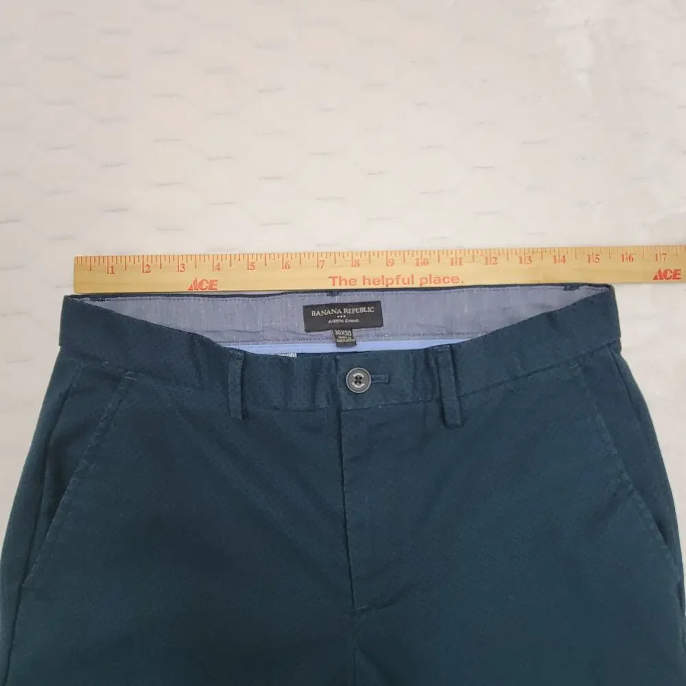 Banana Republic Aiden Chino Pants 30x30 Teal Green Micro Print Stretch Men's